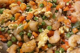 shrimp fried rice with carrots and peas