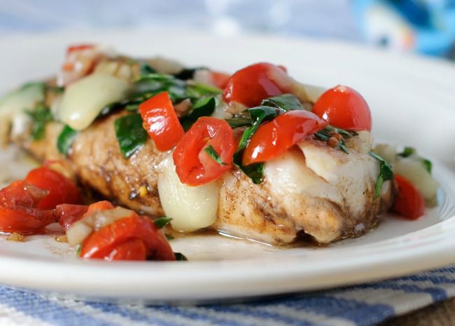 Grilled Cod with Spinach and Tomatoes