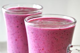 close up view of glasses with Fruit and Yogurt Smoothies