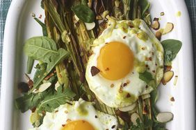 Roasted Leeks with Eggs on a sheet pan