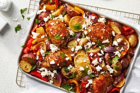 Chicken and Veggie Sheet Pan Dinner with Olives and Feta